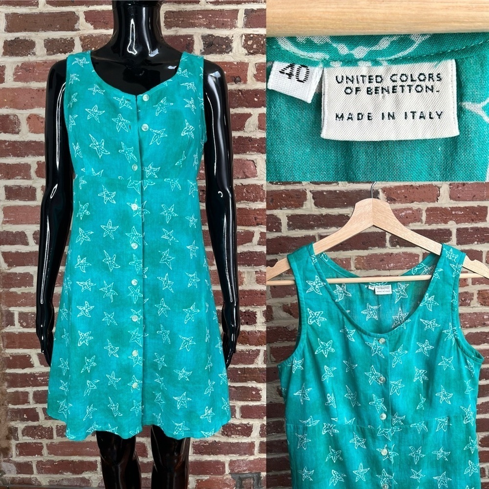 Vintage United Colors of Benetton Summer Dress in Starfish Print Size Small